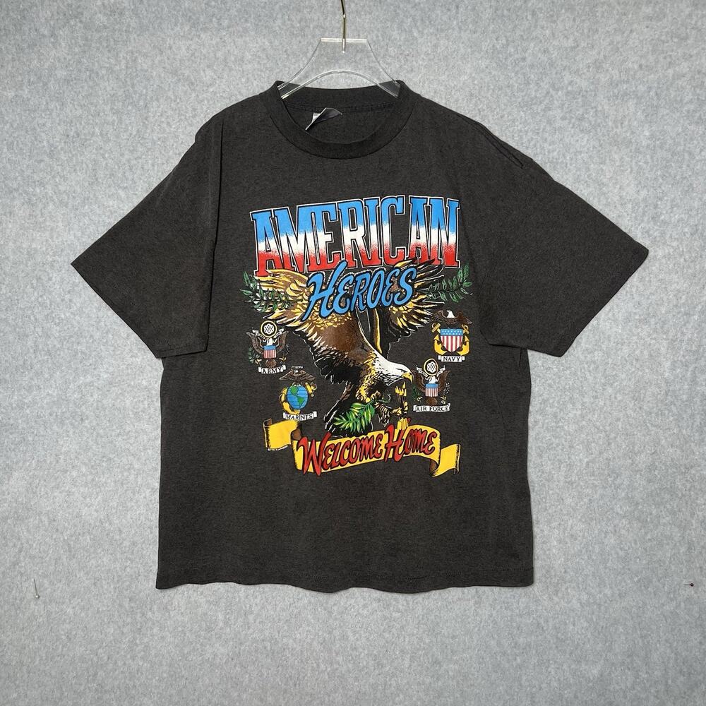Vintage 1991 American Heroes T Shirt XL Single Stitch Military Eagle USA Delta